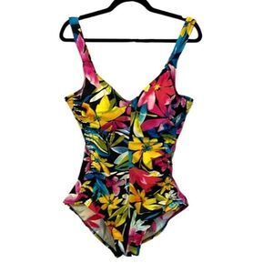 Maxine Of Hollywood  Size 16 One Piece Swimsuit Girl Leg Tropical Floral
